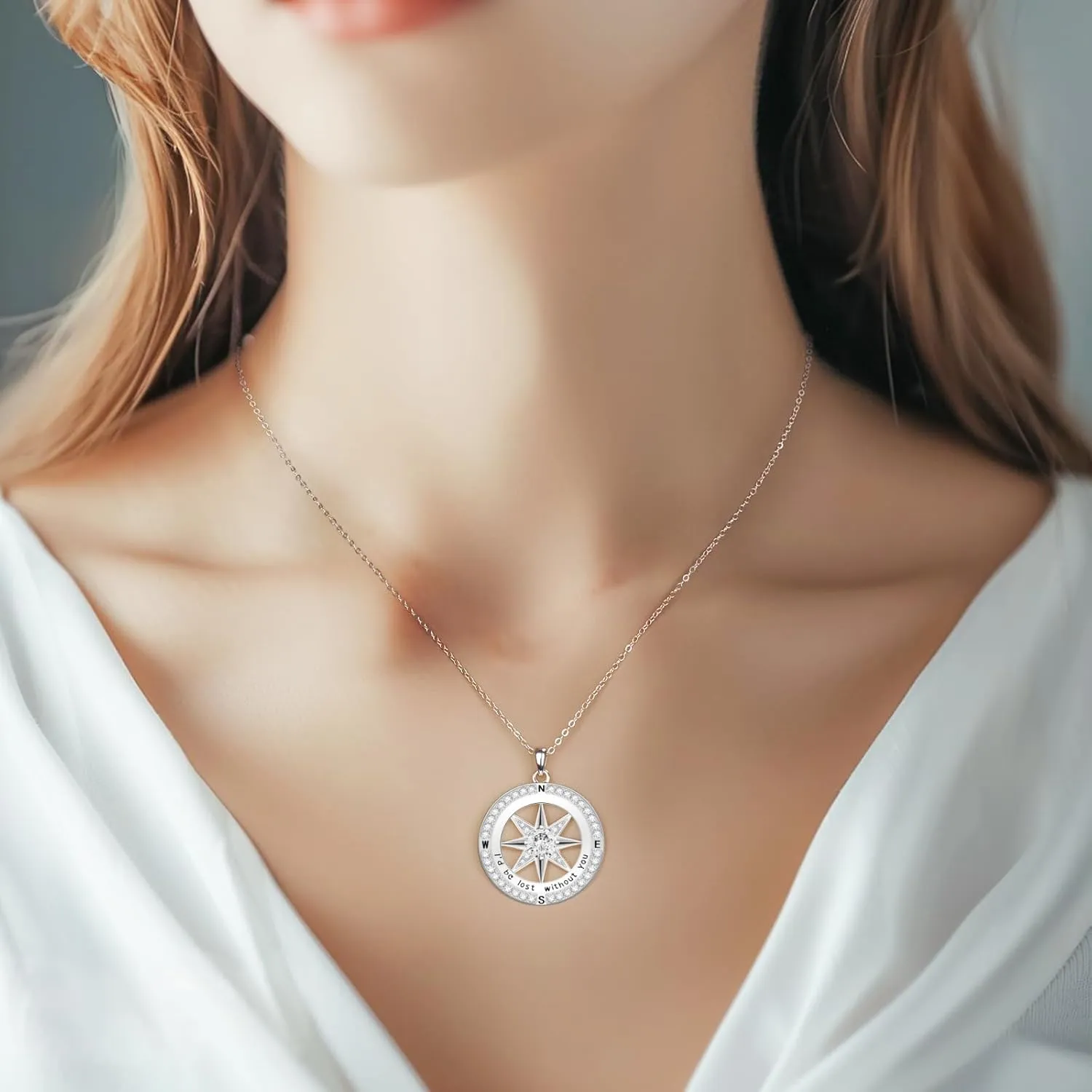 Compass Necklace for Women 925 Sterling Silver Id be Lost without You Compass Necklace Jewelry Birthstone Graduation Pendant for Mothers Wife Daughter Gifts