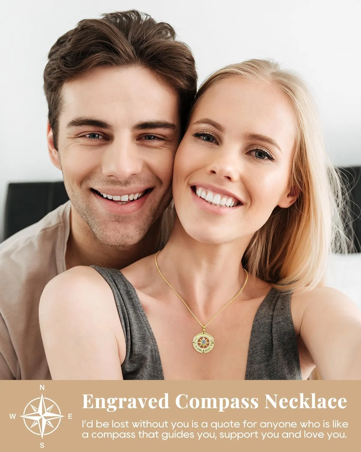 Compass Necklace for Women Gold, Wife Anniversary Jewelry for Her, S925 Sterling Silver Love Jewelry for Girlfriend Birthday Valentines Day Christmas Mothers Day, Birthstone Pendant Engraved with I'd be Lost without You