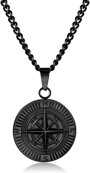 Compass Necklace for Women or Men- 18K Gold Plated Stainless Steel Compass pendant with 24inch Rope Chain Compass Necklace Graduation Gift Jewelry