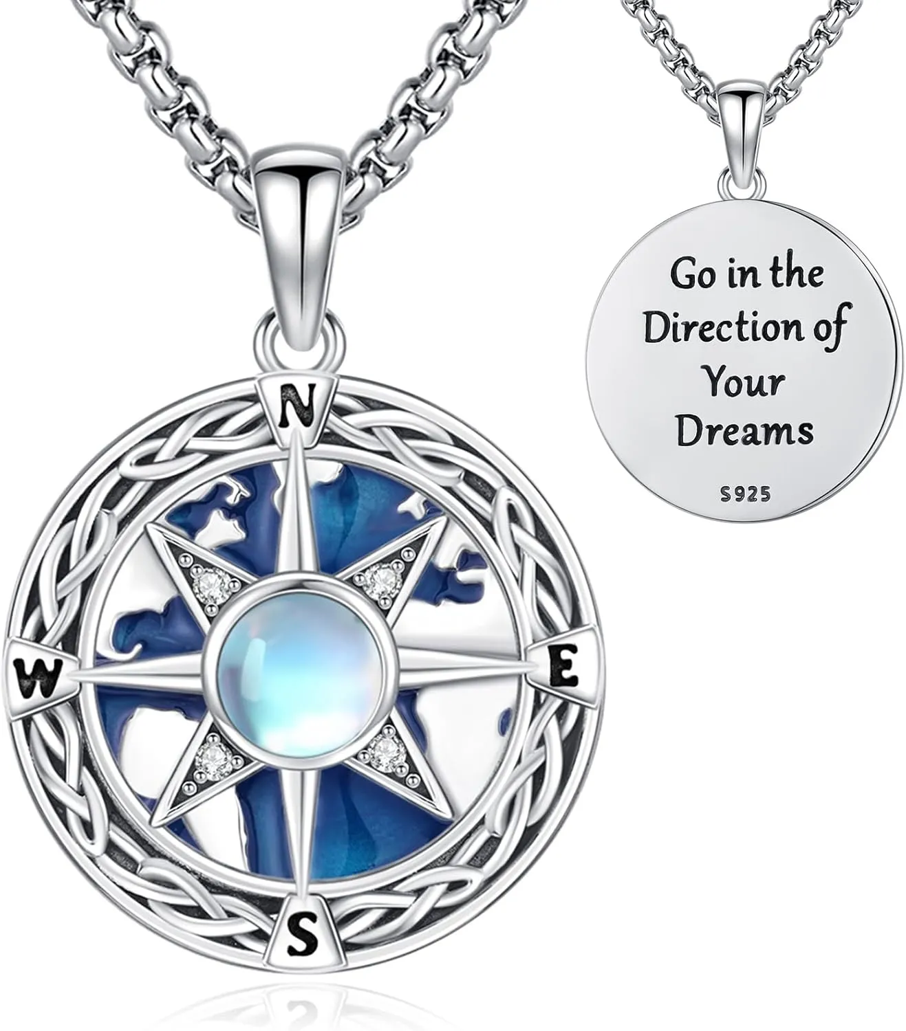 Compass Necklace for Women Sterling Silver Friendship Inspirational Graduation Birthday Mothers Day Gift Jewelry