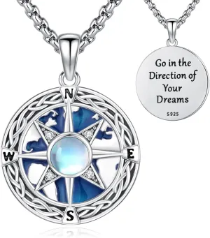 Compass Necklace for Women Sterling Silver Friendship Inspirational Graduation Birthday Mothers Day Gift Jewelry