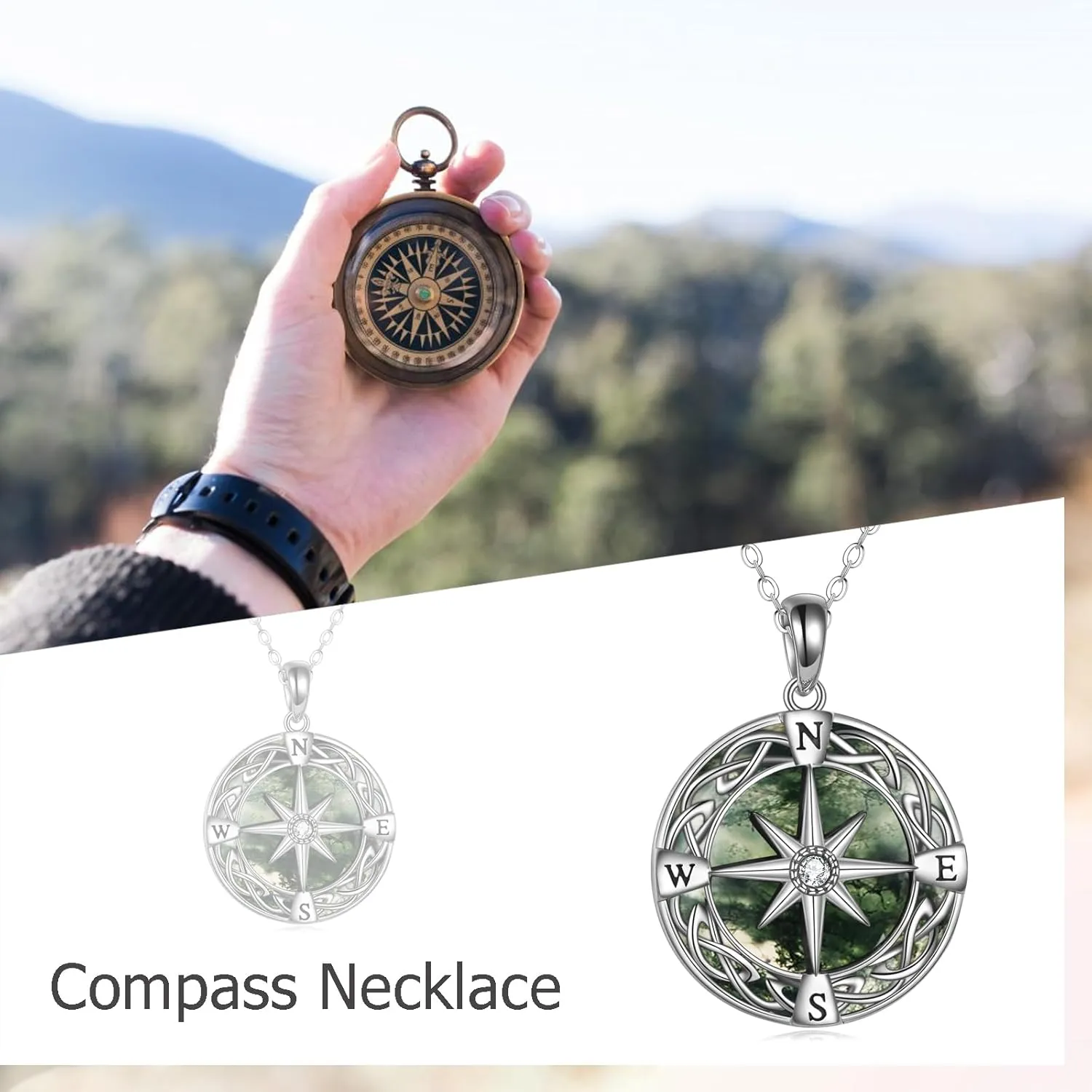 Compass Necklace Sterling Silver Celtic Knot Necklace Graduation Friendship Talisman Travel Necklace Inspirational Graduation Gift Jewelry Gifts for Women Girls