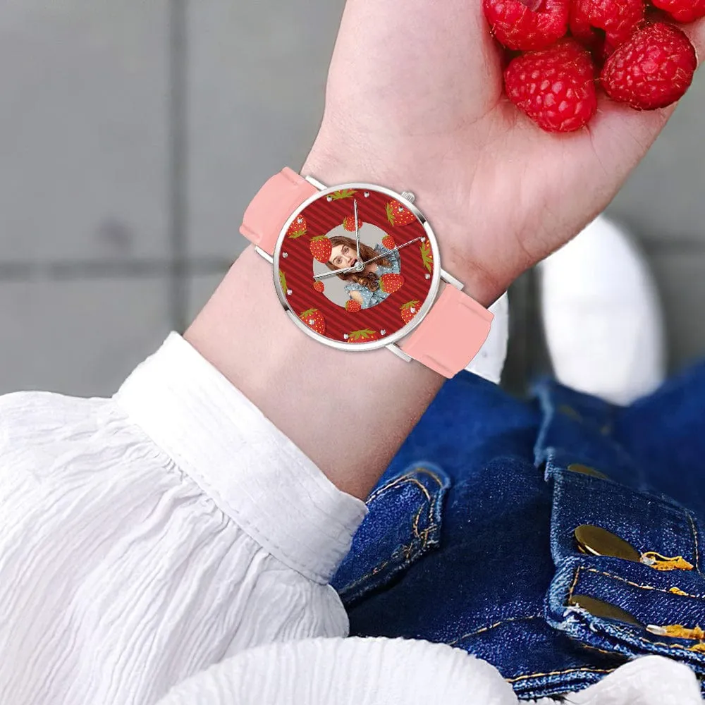 Custom Photo Watch Sweet Strawberry Watch Vivid Fruit Watch Personalized Gift
