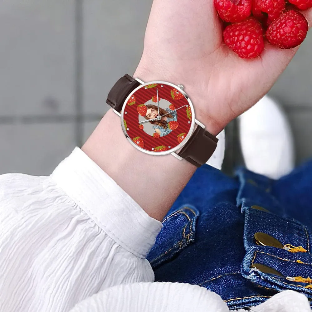 Custom Photo Watch Sweet Strawberry Watch Vivid Fruit Watch Personalized Gift