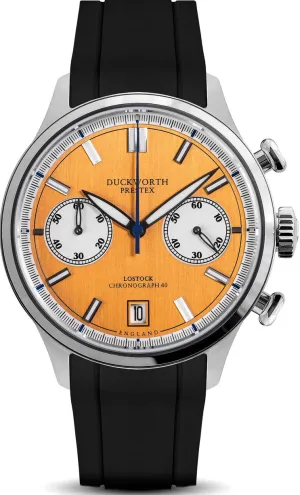 Duckworth Prestex Lostock Orange 40mm Quartz Chronograph Black Rubber