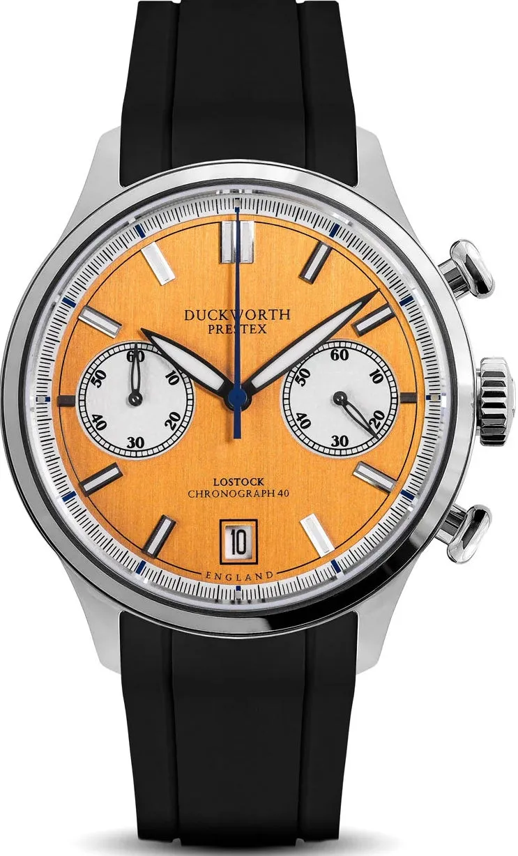 Duckworth Prestex Lostock Orange 40mm Quartz Chronograph Black Rubber