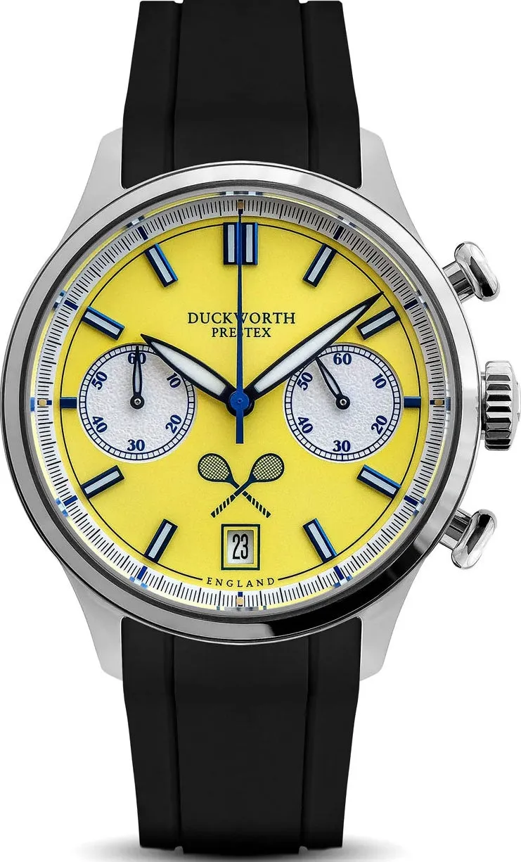 Duckworth Prestex Lostock Yellow 40mm Quartz Chronograph Black Rubber