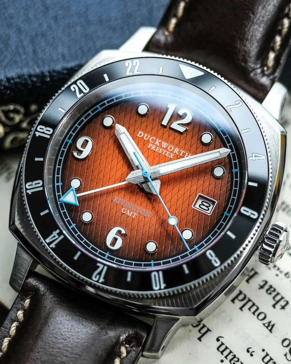 Duckworth Prestex Rivington GMT Orange Fume Brown Leather