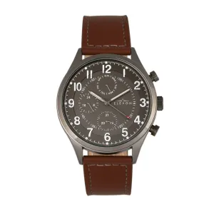 Elevon Lindbergh Leather-Band Watch w/Day/Date -  Brown/Gray
