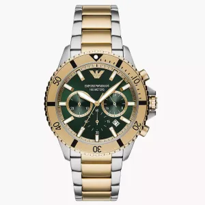 Emporio Armani Men’s Quartz Two-tone Stainless Steel Green Dial 43mm Watch AR11586