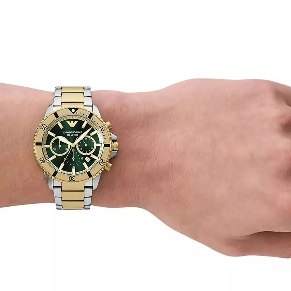 Emporio Armani Men’s Quartz Two-tone Stainless Steel Green Dial 43mm Watch AR11586
