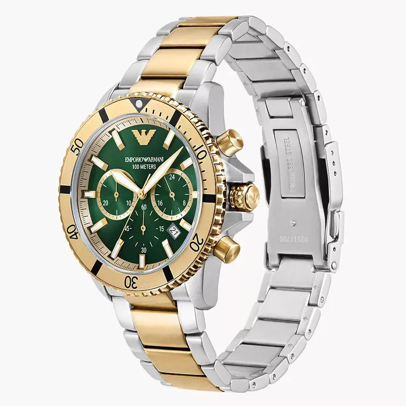 Emporio Armani Men’s Quartz Two-tone Stainless Steel Green Dial 43mm Watch AR11586