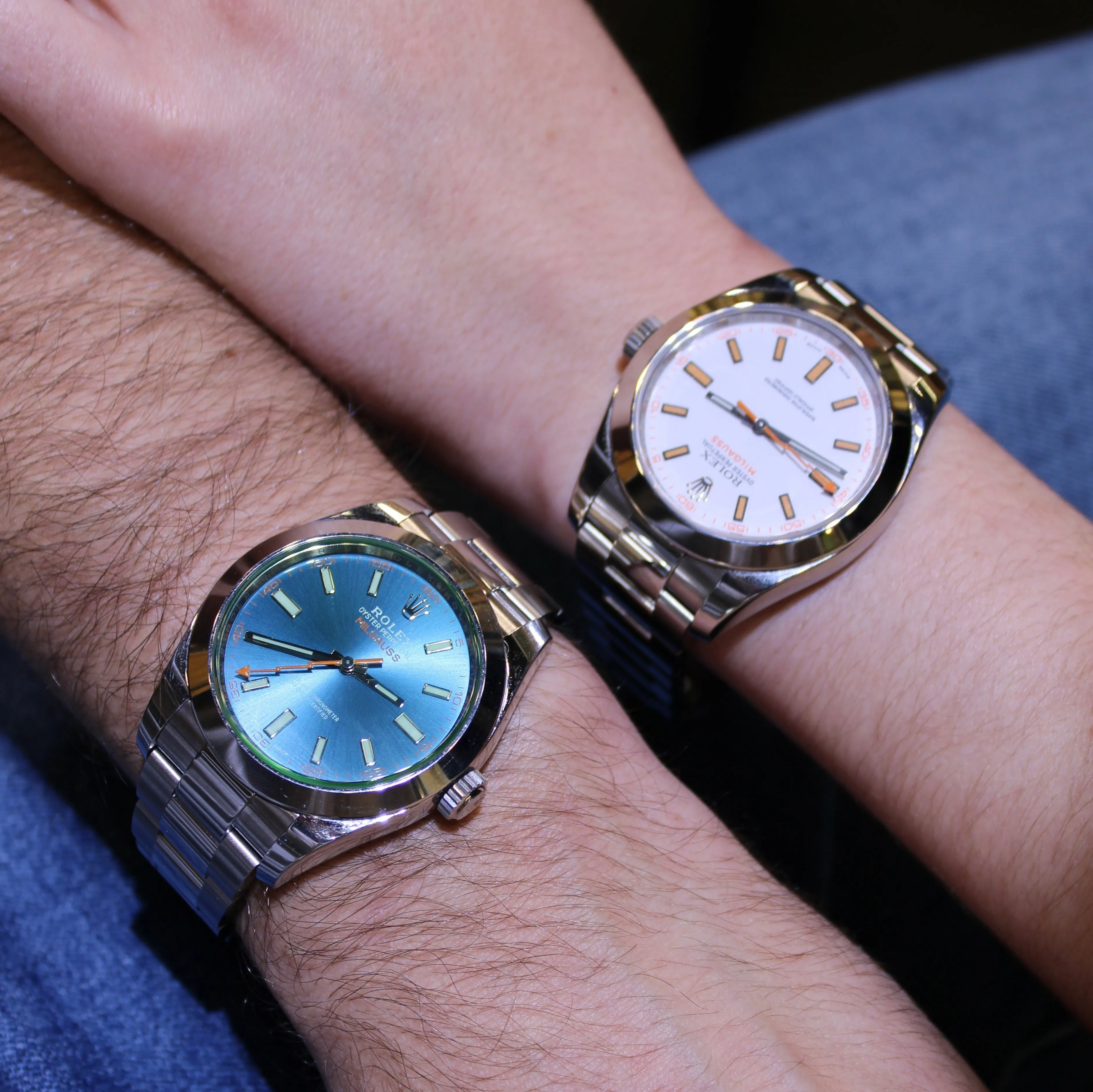 Exclusive 40mm Rolex Milgauss "Who cares I'm already late" custom dial blue font IV