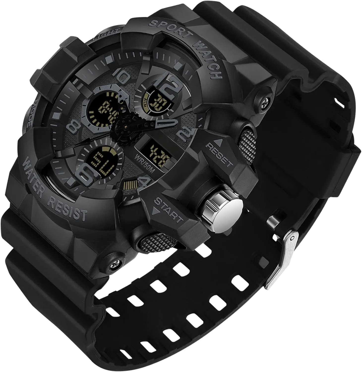 findtime Big Face Men's Watches Military Sports Waterproof Watch for Men Digital Analog Dual Dial Time Display Date and Date Electronic Outdoor Tactical Stopwatch, FTSHLSA31D68BLACK