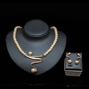 Fine jewelry pearl set  nigerian wedding african beads gold color  simulated pearl necklace stud earring free shipping