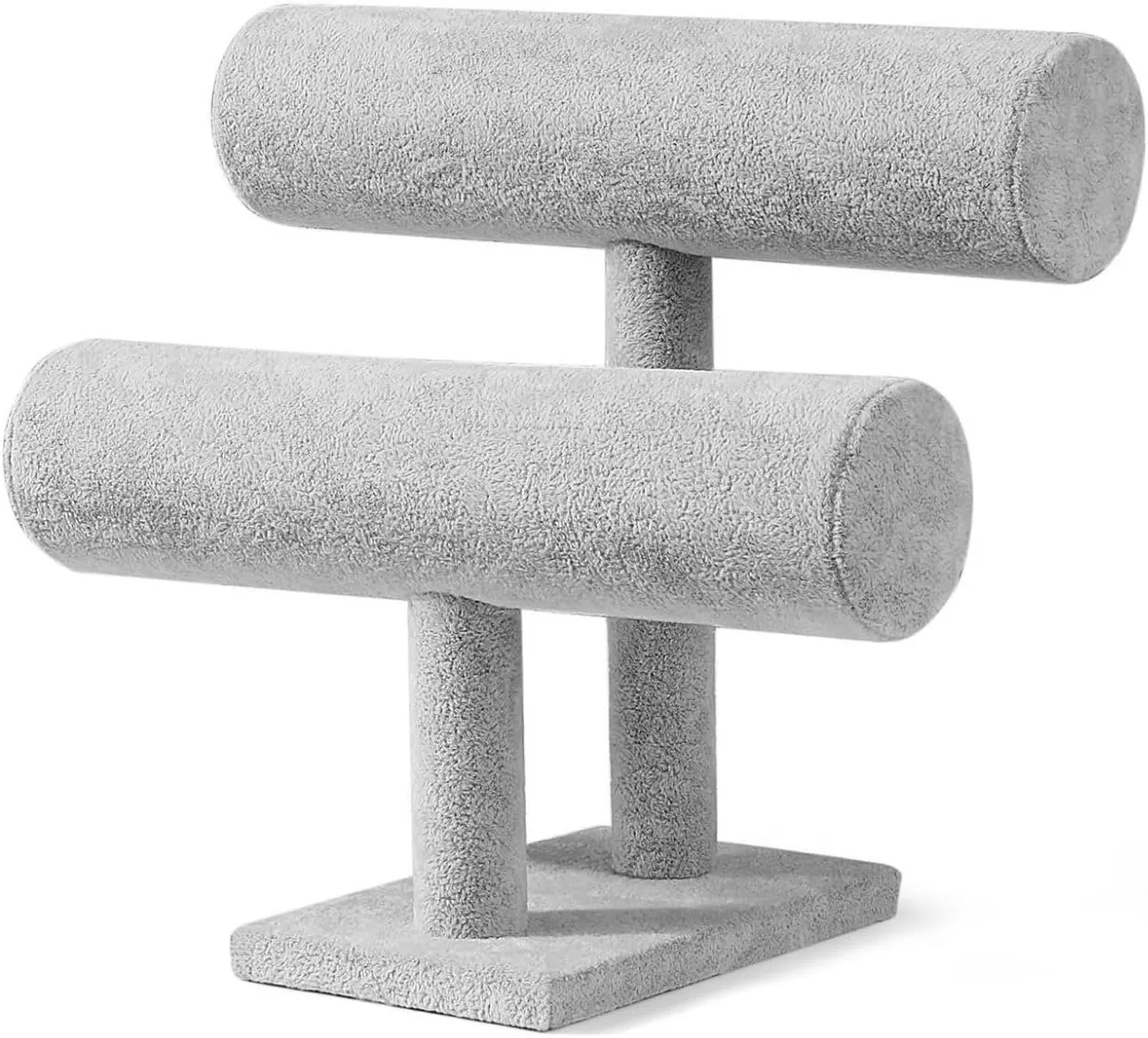 Flexzion Gray Velvet Hovering 2 Tier T-bar Jewelry Stand Display Storage Store Rack - Removable Necklace Bracelet Earring Bangle Pendants Anklet Tower Watch Key Holder Organizer For Women Men Girl