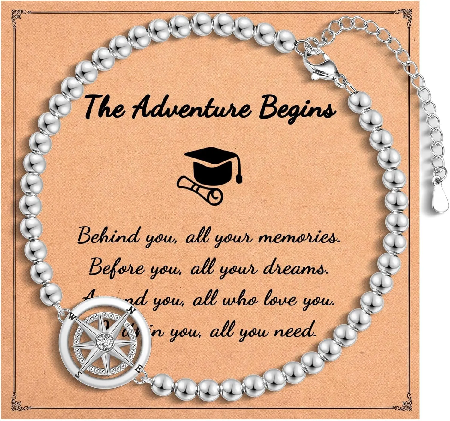 Graduation Gifts for Her, Class of 2025 High School 5th 6th 8th Grade College Masters Degree Graduation Compass Bracelet Jewlry Gifts for Girls Women