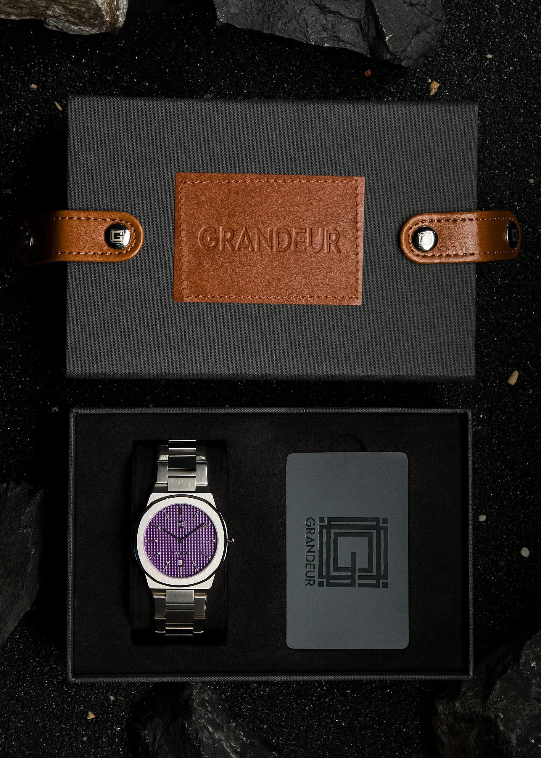 Grandeur Ultra Thin Stain Steel Purple 40 MM Quartz Men
