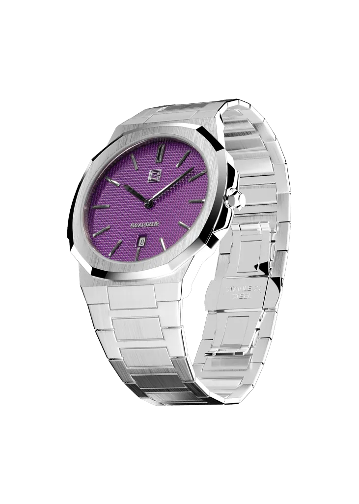 Grandeur Ultra Thin Stain Steel Purple 40 MM Quartz Men
