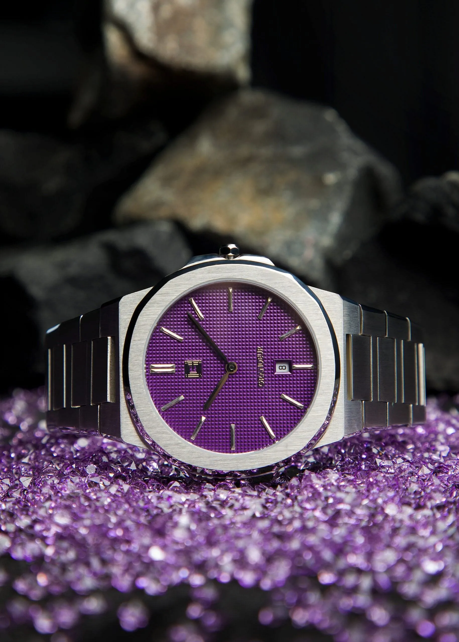 Grandeur Ultra Thin Stain Steel Purple 40 MM Quartz Men
