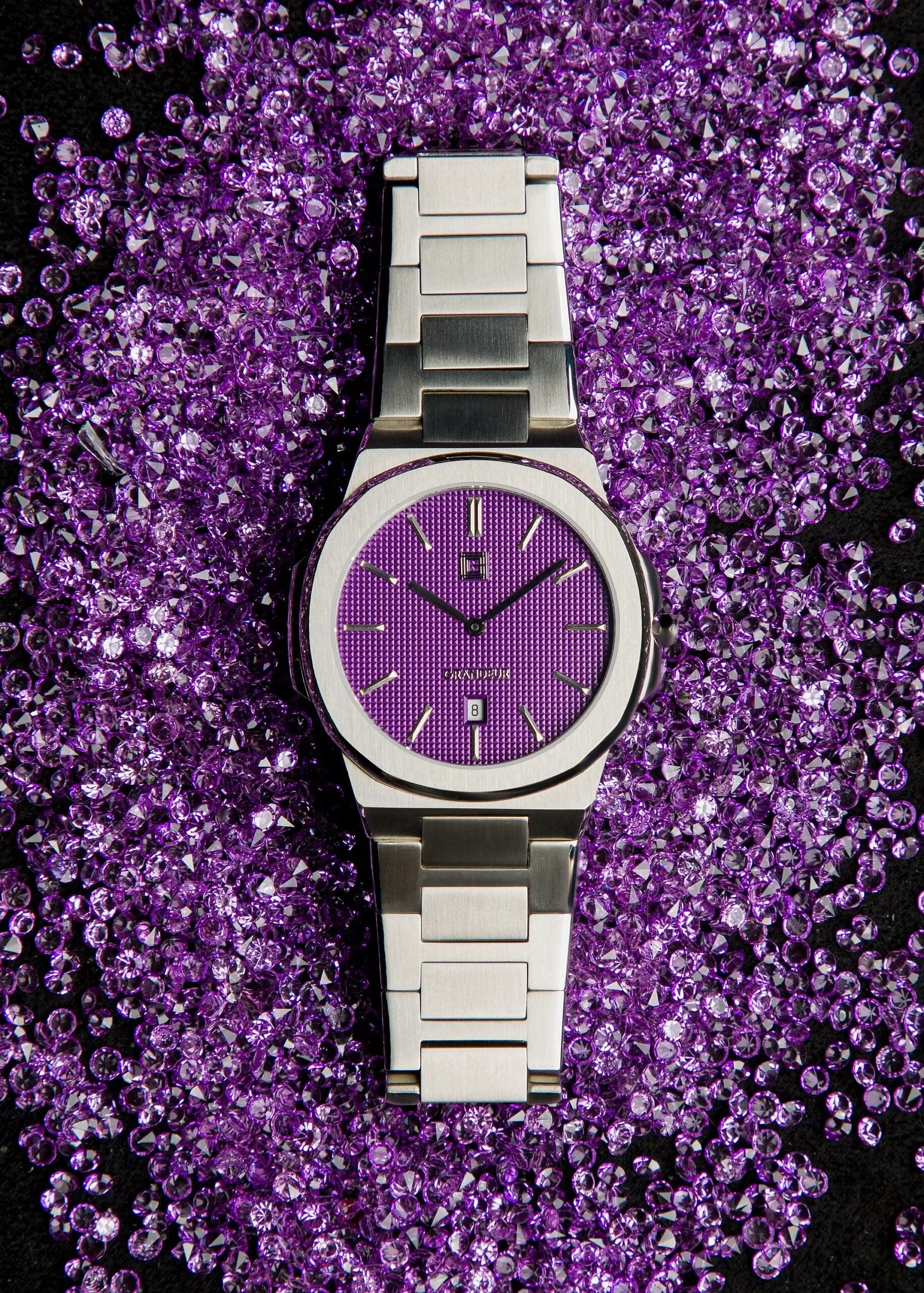 Grandeur Ultra Thin Stain Steel Purple 40 MM Quartz Men