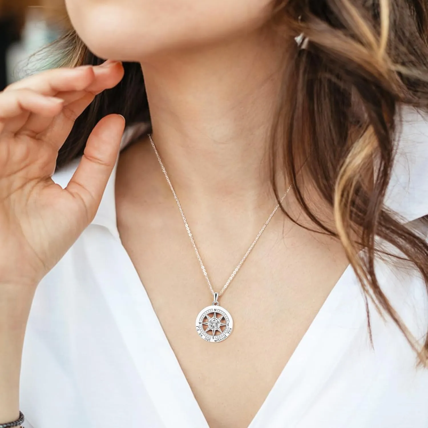HOH-Tech Compass Necklace for Women 925 Sterling Silver Id be Lost without You Compass Necklace Birthstone Graduation Jewelry Pendant for Mothers Wives Daughter
