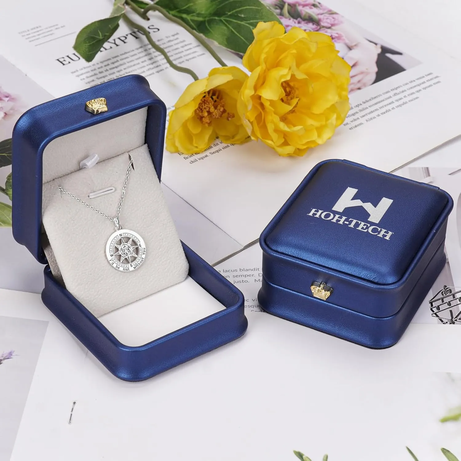 HOH-Tech Compass Necklace for Women 925 Sterling Silver Id be Lost without You Compass Necklace Birthstone Graduation Jewelry Pendant for Mothers Wives Daughter