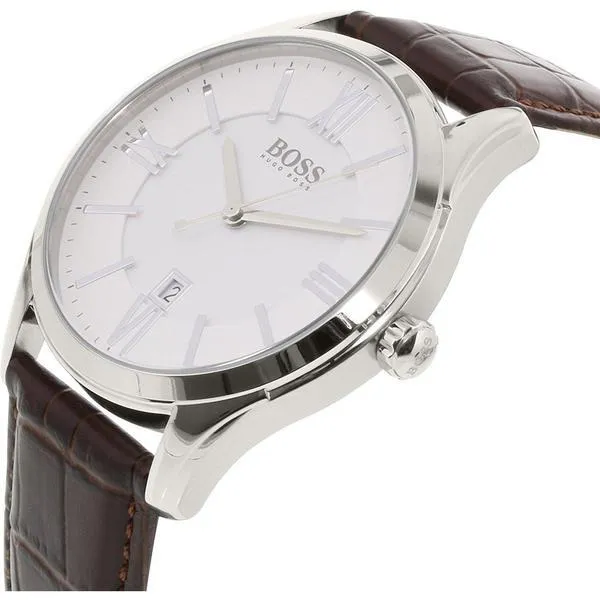 Hugo Boss Ambassador White Dial Leather Strap Men's Watch 1513021