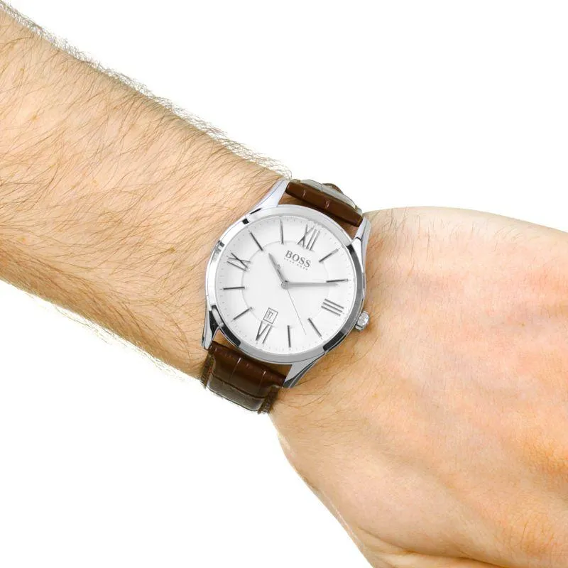 Hugo Boss Ambassador White Dial Leather Strap Men's Watch 1513021