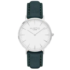 Hymnal Vegan Suede Watch Silver, White & Forest Green