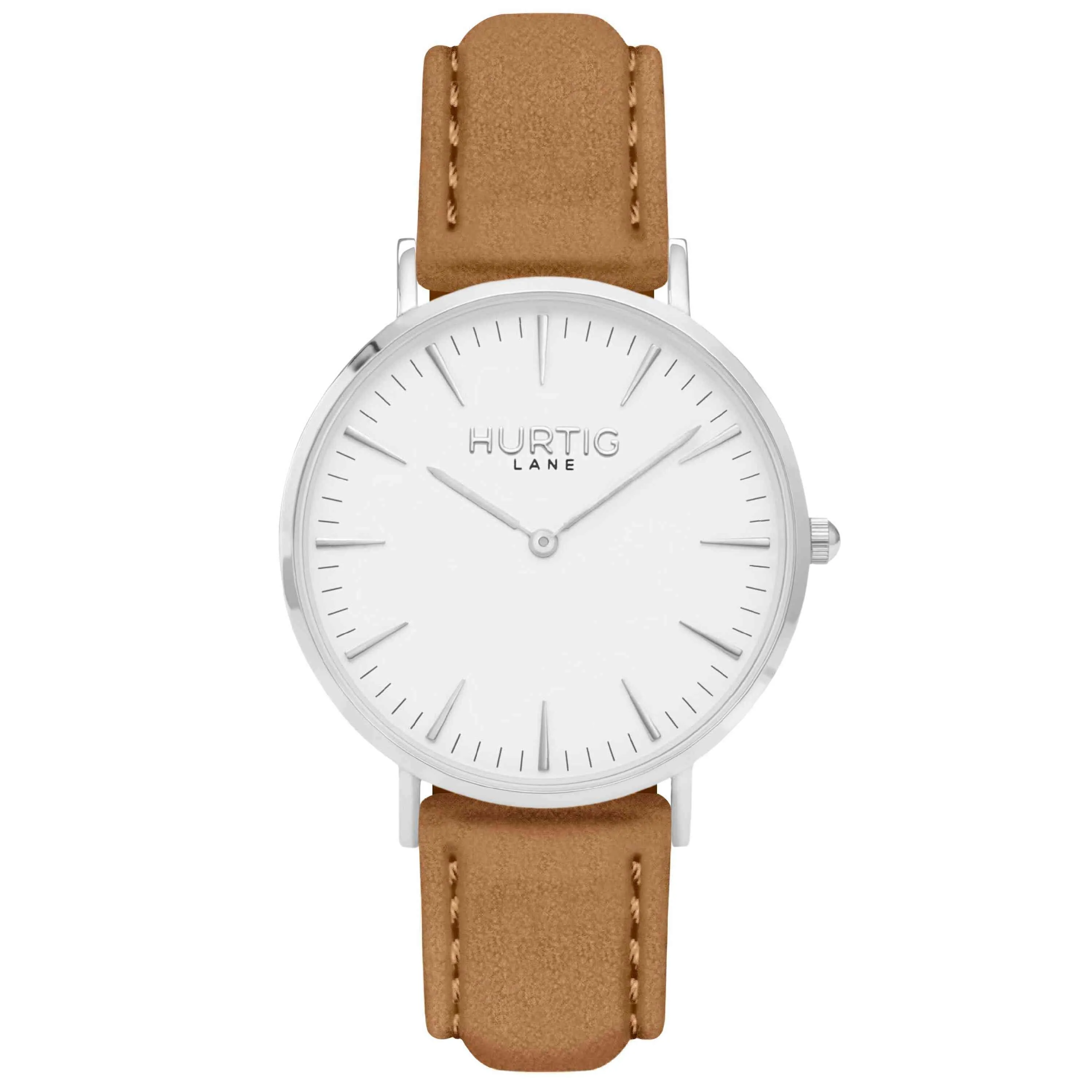 Hymnal Vegan Suede Watch Silver, White & Forest Green