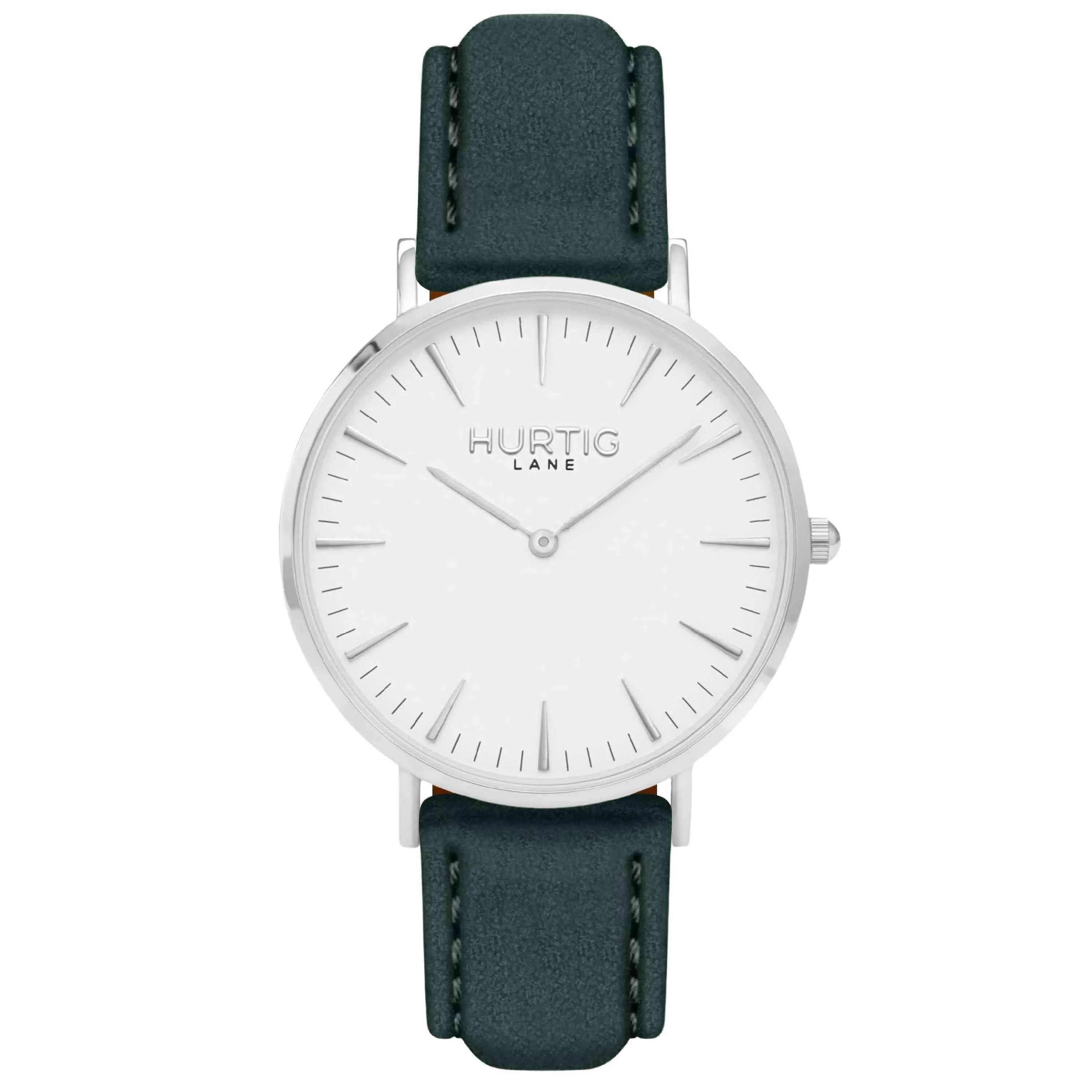 Hymnal Vegan Suede Watch Silver, White & Forest Green