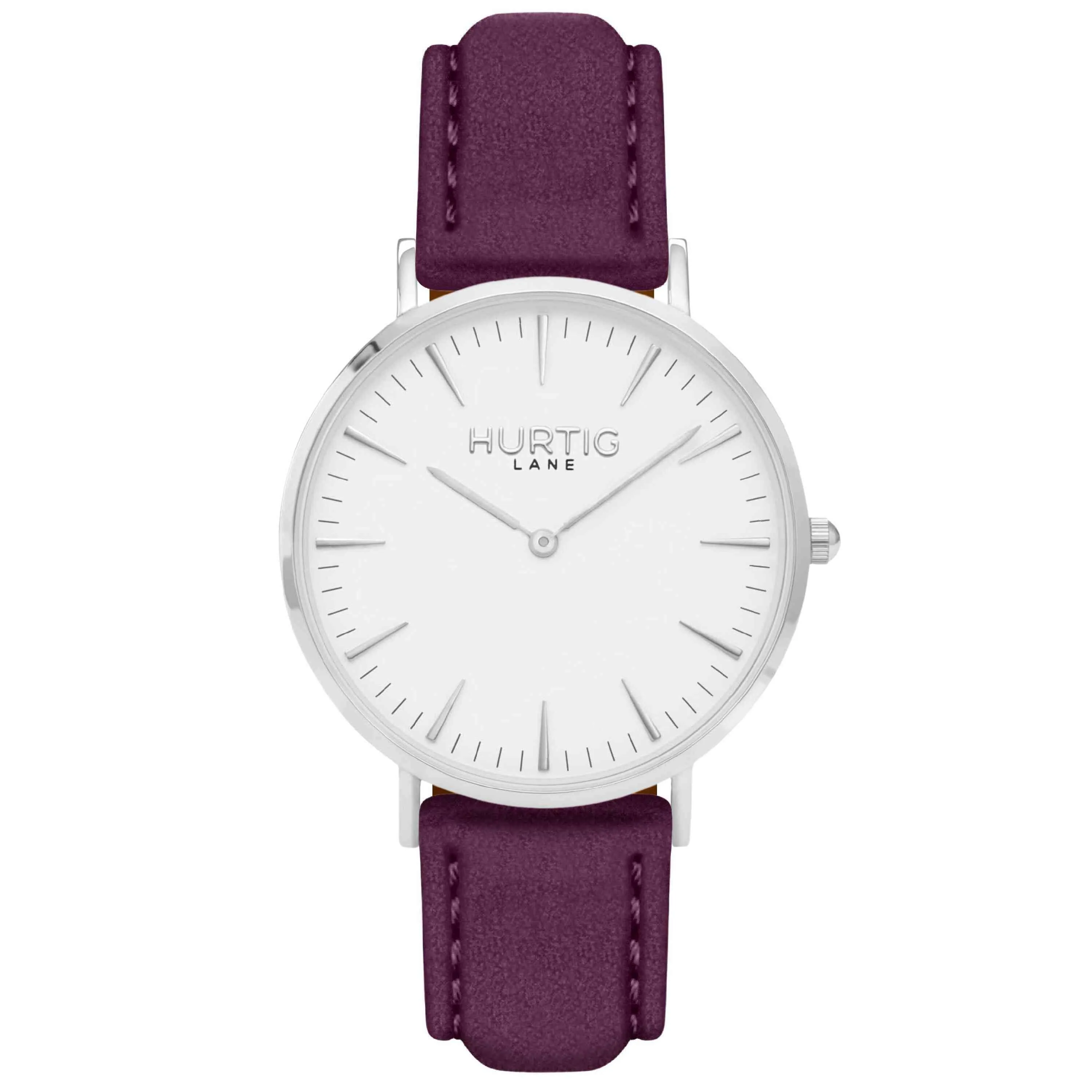 Hymnal Vegan Suede Watch Silver, White & Forest Green