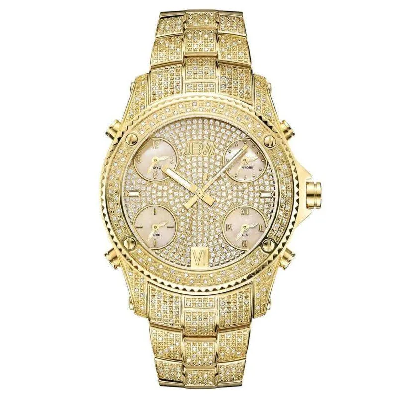 JBW Luxury Men's Jet Setter Watch - 2.34 Carats of Diamonds - Stainless Steel Band - Gold