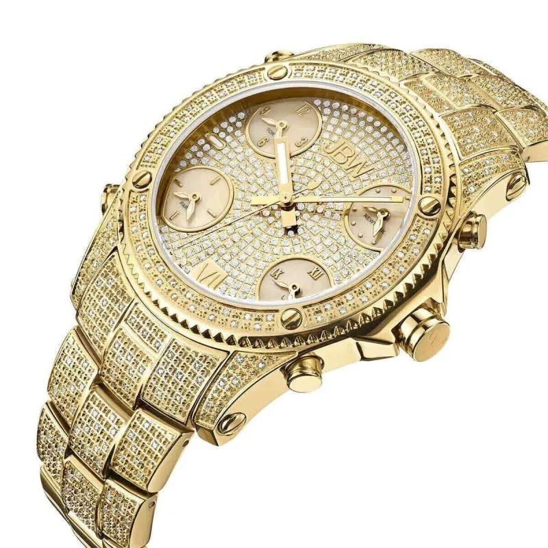 JBW Luxury Men's Jet Setter Watch - 2.34 Carats of Diamonds - Stainless Steel Band - Gold