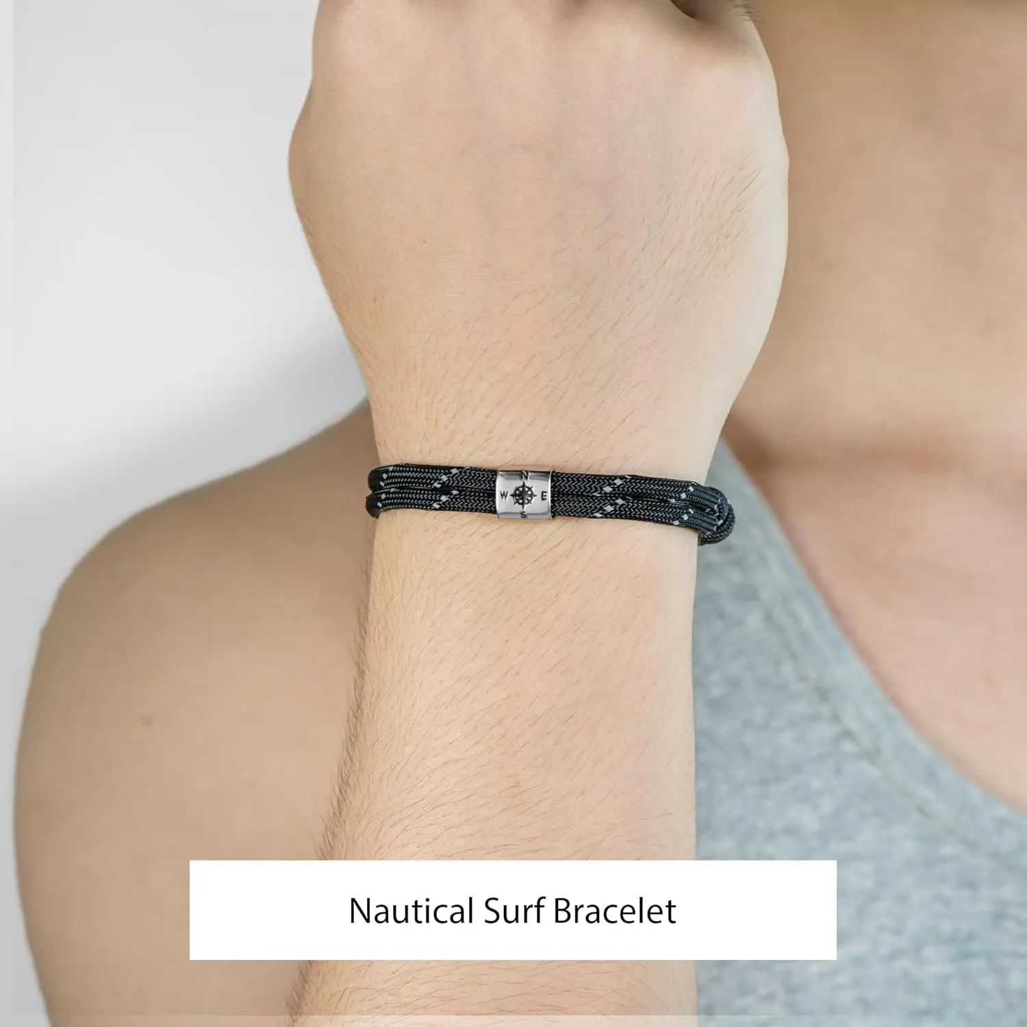 J.Endar Compass Nautical Paracord Bracelet for Men, 925 Sterling Silver Handmade Bracelet Surfer Summer Beach Jewelry Partner Friendship Gift