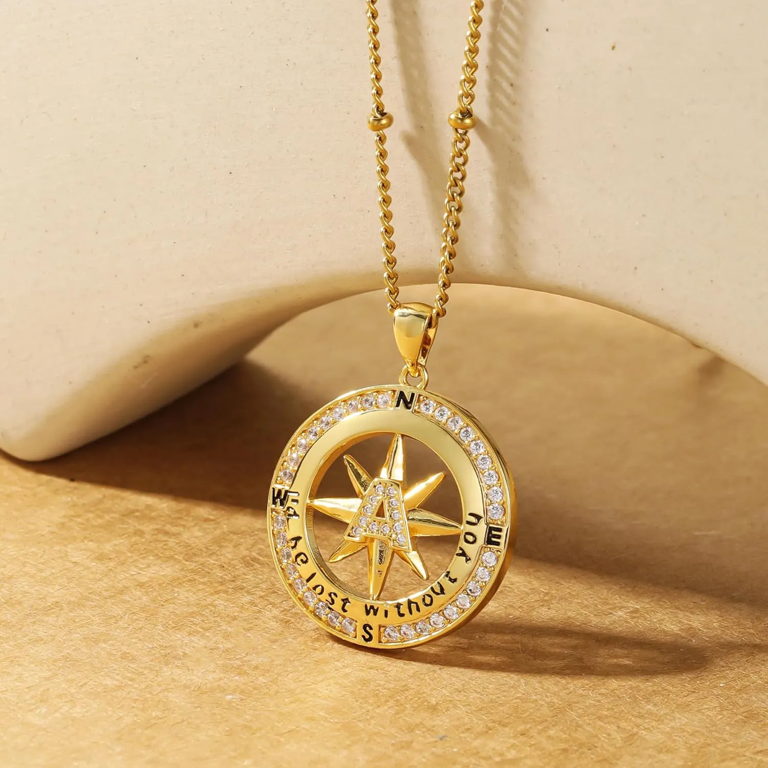 Letter Necklace Gift for Wife, Compass Jewelry Women Wedding Anniversary Girlfriend Birthday Gifts for Her, Girls Necklaces for Daughter Mom Mothers Day, I'd be Lost without You