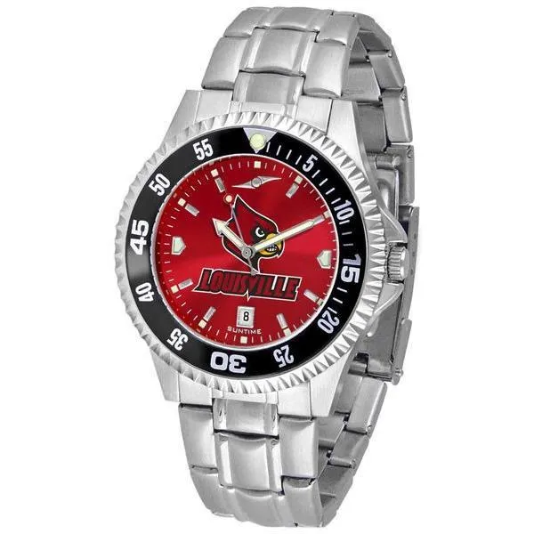 Louisville Cardinals Mens Competitor AnoChrome Steel Band Watch w/ Colored Bezel