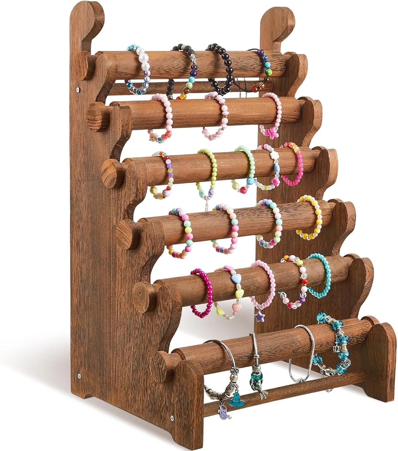 Marsui Wooden Bracelet Stand and Display 6 Tier Bracelet Holder Organizer Displays for Selling Stand for Jewelry Bangle Watch Store Showcase Home Storage Display
