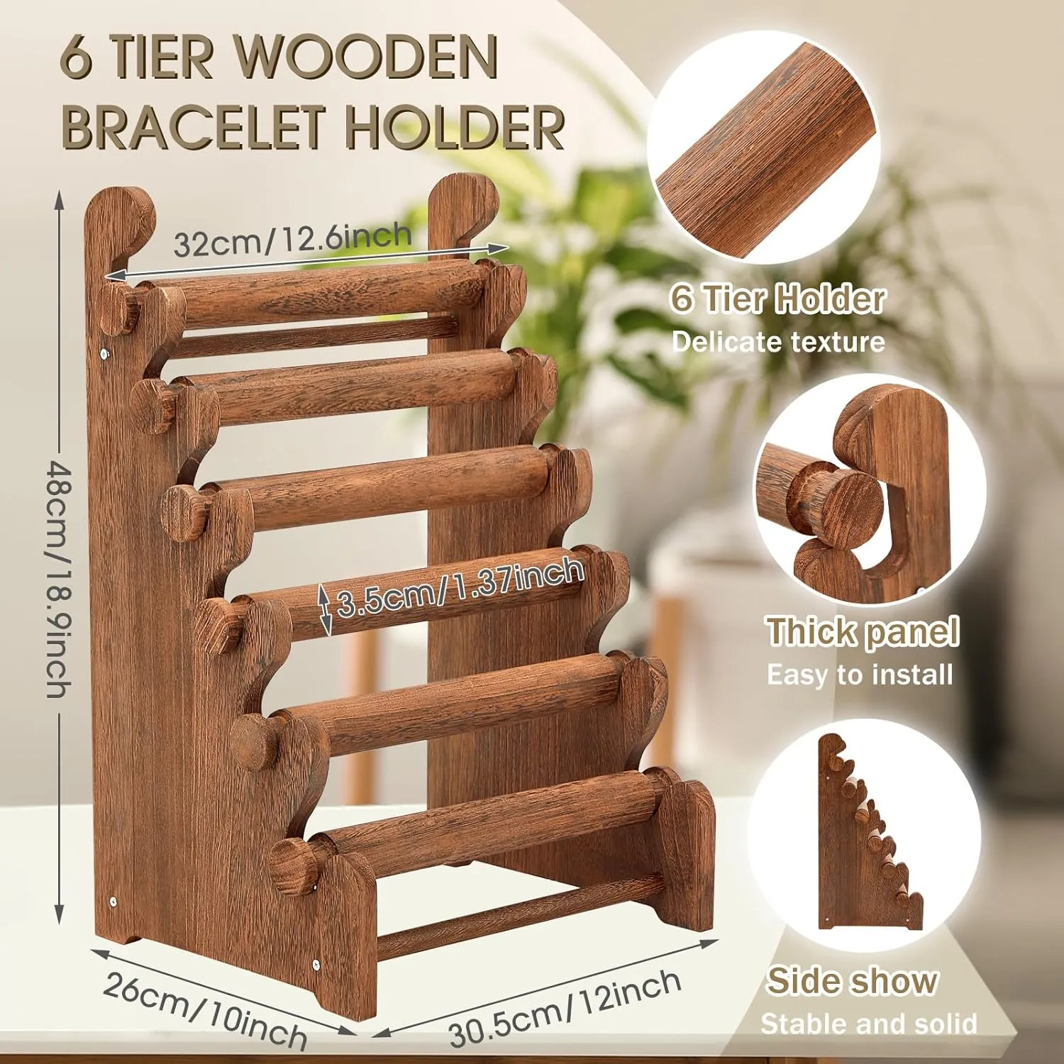 Marsui Wooden Bracelet Stand and Display 6 Tier Bracelet Holder Organizer Displays for Selling Stand for Jewelry Bangle Watch Store Showcase Home Storage Display