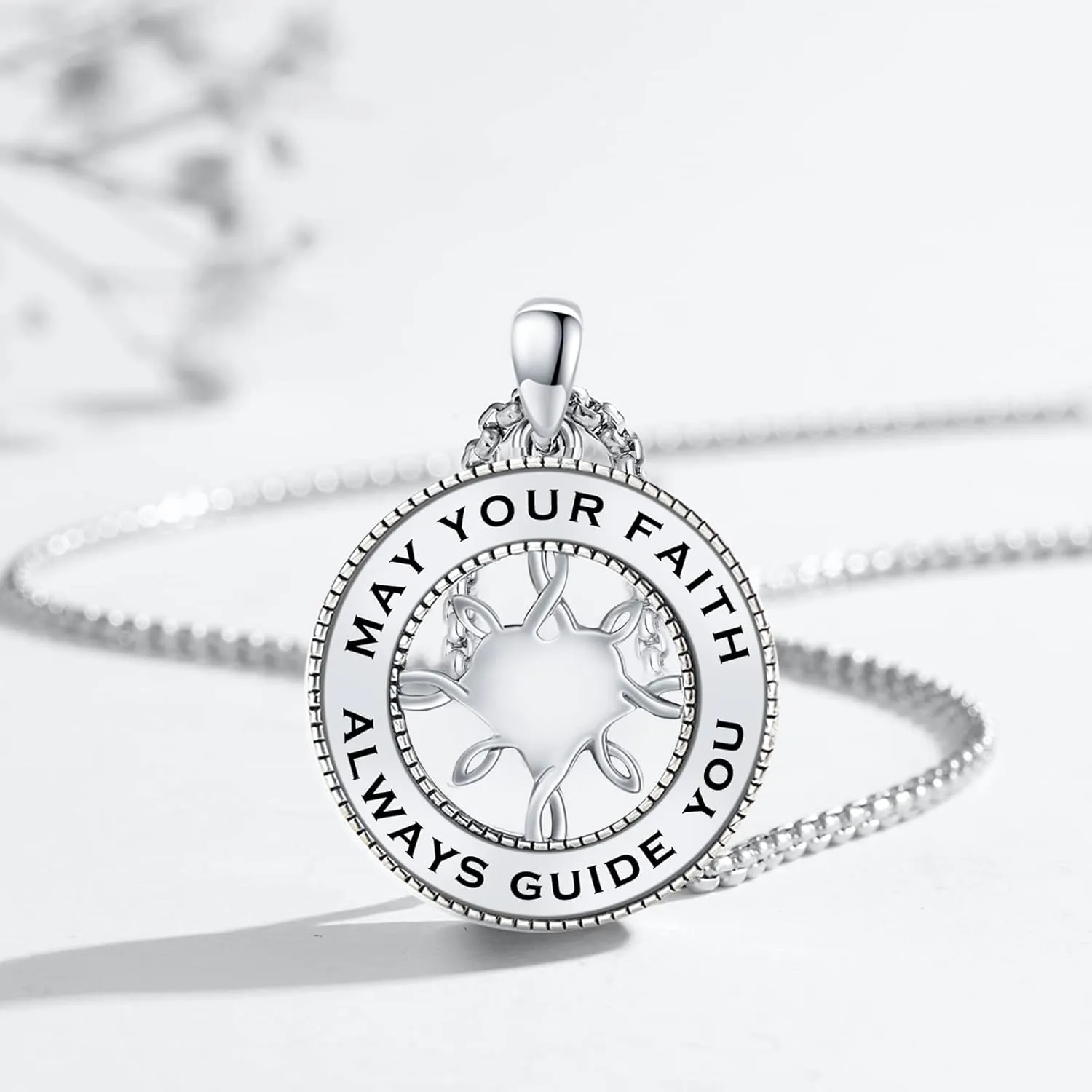 May Your Faith Always Guide You Compass Necklace 925 Sterling Silver Moonstone Nautical Compass Medallion Pendant Dainty Compass Jewelry Gift for Women