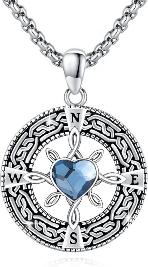 May Your Faith Always Guide You Compass Necklace 925 Sterling Silver Moonstone Nautical Compass Medallion Pendant Dainty Compass Jewelry Gift for Women