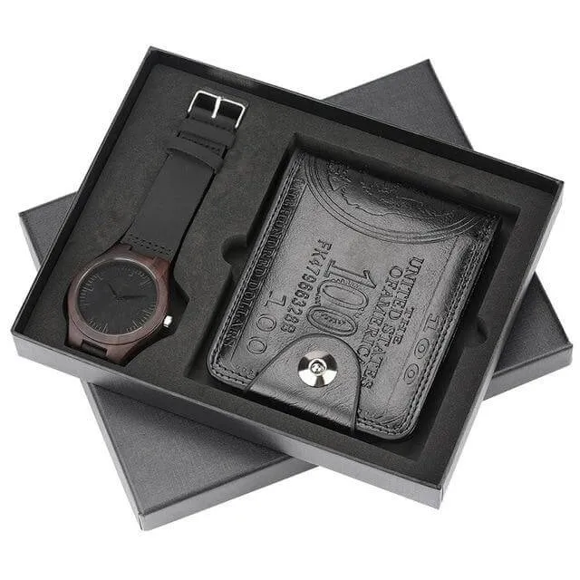 Men Watches Steel/Leather Gift Set