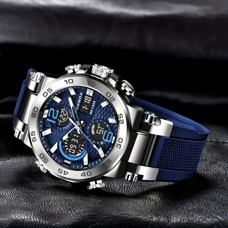 Men Waterproof Dual Display Digital Quartz Watch
