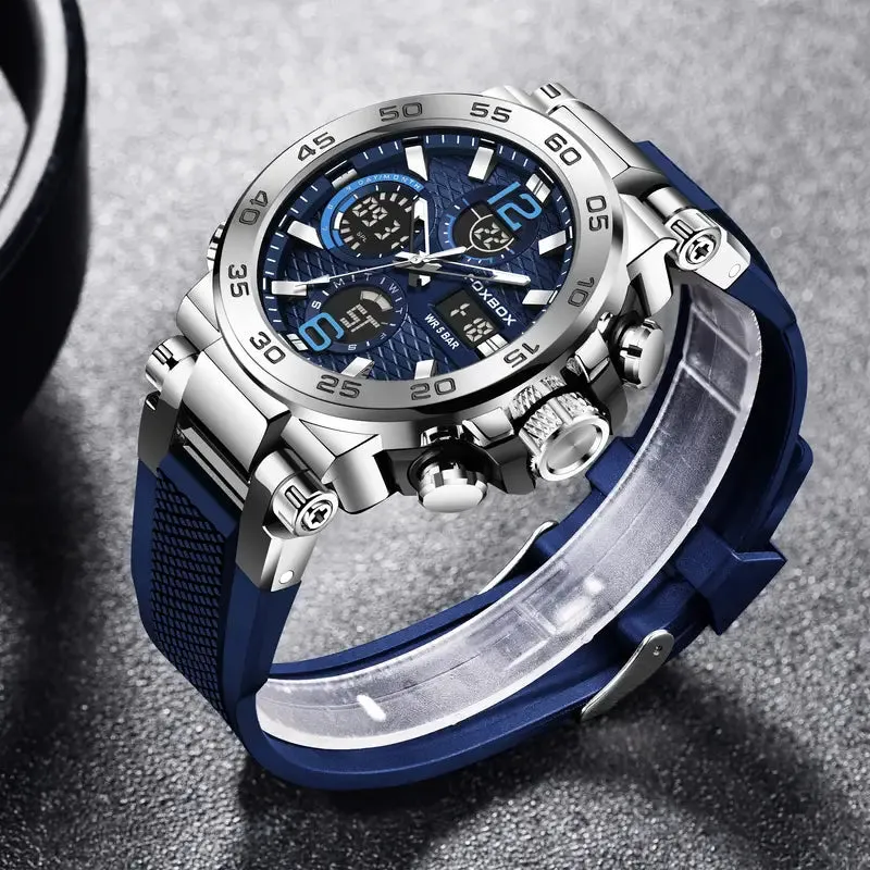 Men Waterproof Dual Display Digital Quartz Watch