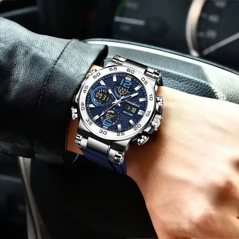 Men Waterproof Dual Display Digital Quartz Watch