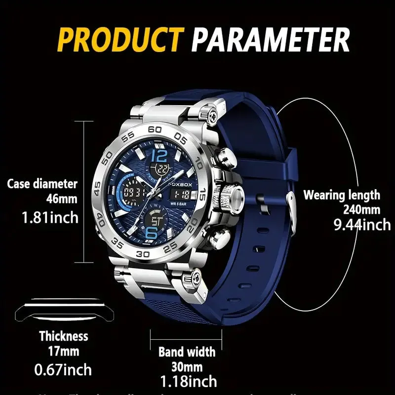 Men Waterproof Dual Display Digital Quartz Watch
