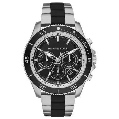 Michael Kors Men's Chronograph Steel Watch Silver with Matte Black Accents Two-Tone MK8664