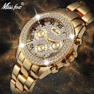 MISS FOX Classic Roman Numbers Quartz Fashion Casual Gold Bling Ladies Watch