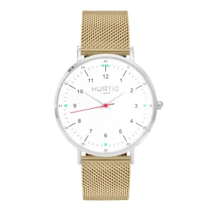 Moderno Stainless Steel Watch Silver, White & Gold